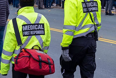 Medical first responders walking